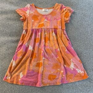 Fighting Eel Mini Eel Girl’s Orange and Pink hibiscus Floral Kids Dress size 6